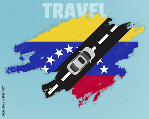 Travel to Venezuela by car, going holiday idea, vacation and travel banner concept