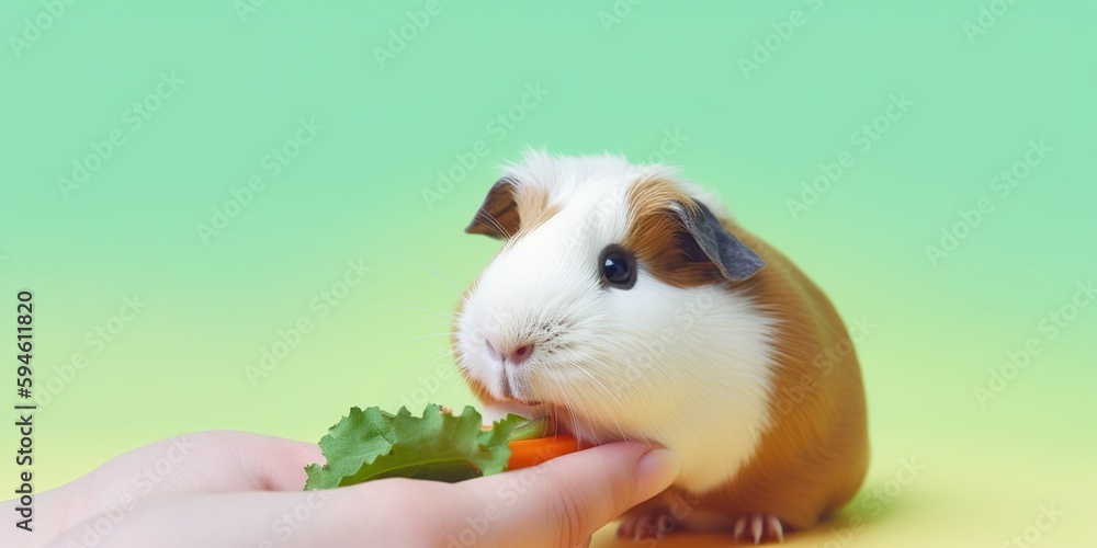 Guinea pig being hand-fed a piece of fresh vegetable, highlighting the ...