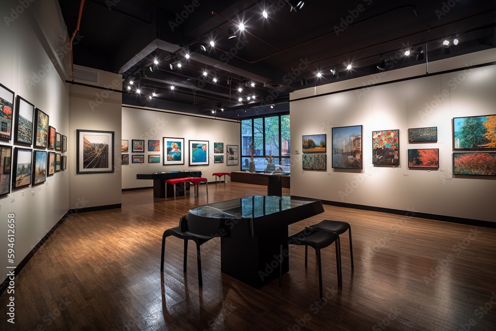A Room With A Table And Chairs And Paintings On The Wall Art Museum ...