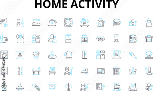 Home activity linear icons set. Gardening, Cooking, Reading, Yoga, Painting, Writing, Sewing vector symbols and line concept signs. Knitting,Playing,Crafting illustration