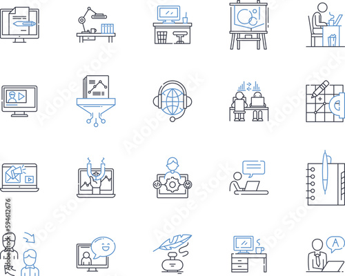 Annual convention line icons collection. Gathering, Symposium, Conference, Forum, Meetup, Summit, Assembly vector and linear illustration. Event,Congress,Rally outline signs set