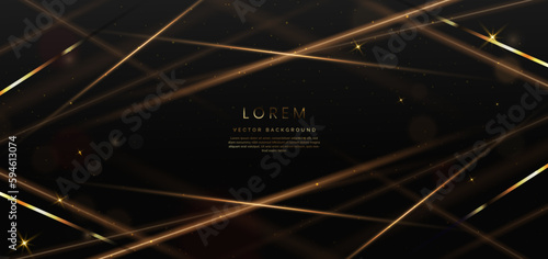 Abstract elegant gold glowing diagonal line with lighting effect sparkle on black background. Template premium award design.