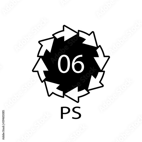 PS 06 recycling code symbol. Plastic recycling vector polystyrene sign.