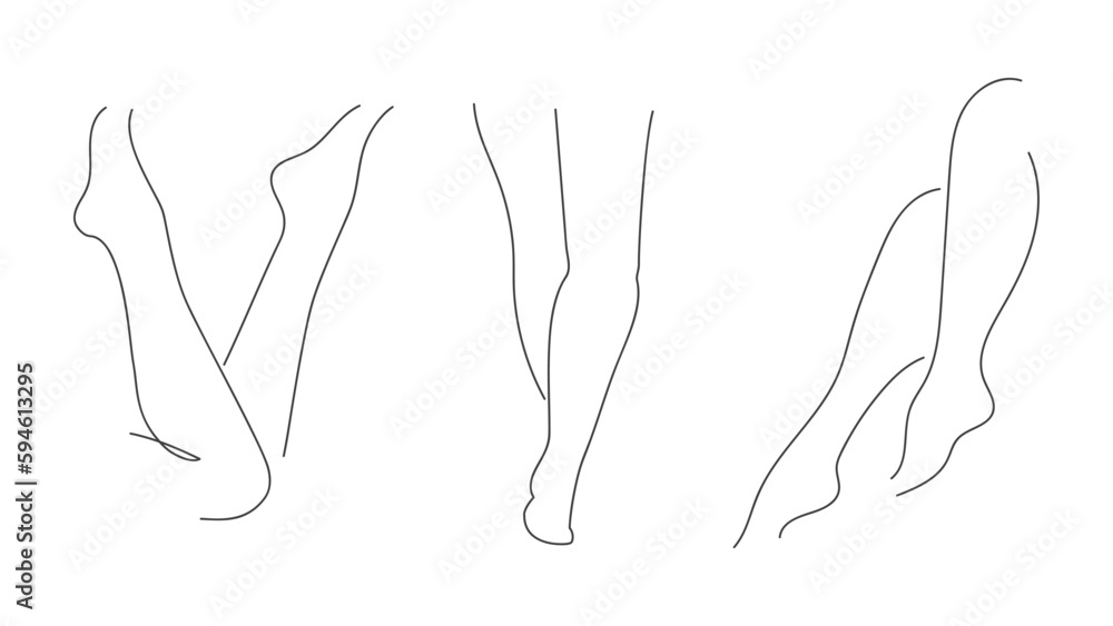 Set of female legs in different poses, continuous line, hand-drawn. Vector illustration Set of female legs in different poses, continuous line, hand-drawn. Vector illustration