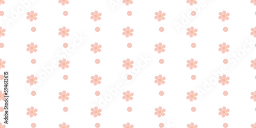 Seamless children's seamless pattern with delicate pink flowers and dots. Great for printing on fabric and paper.