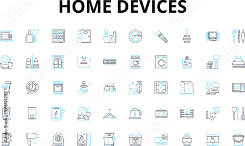 Home devices linear icons set. Smart, Automation, Security, Efficiency, Connected, Convenience, Energy-saving vector symbols and line concept signs. Comfort,Innovative,User-friendly illustration