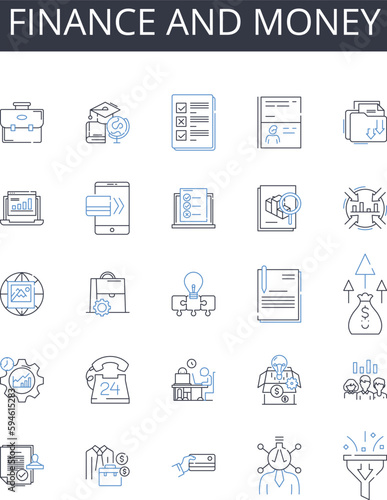 Finance and money line icons collection. Capital, Funds, Wealth, Currency, Investments, Stock, Revenue vector and linear illustration. Budget,Cash,Assets outline signs set