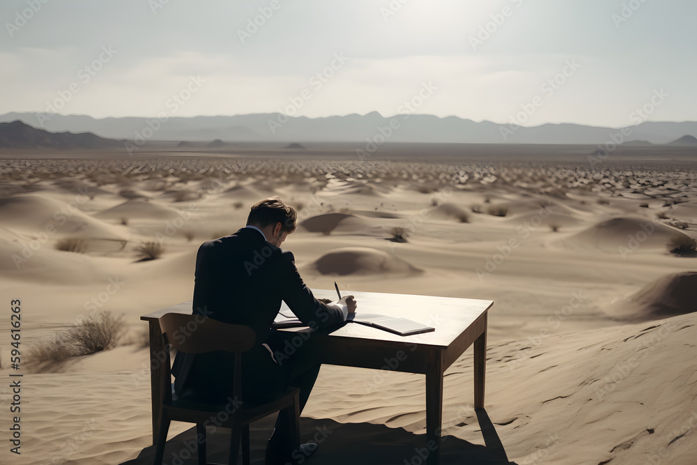 Men Working at a Desk in the Desert, made with generative AI