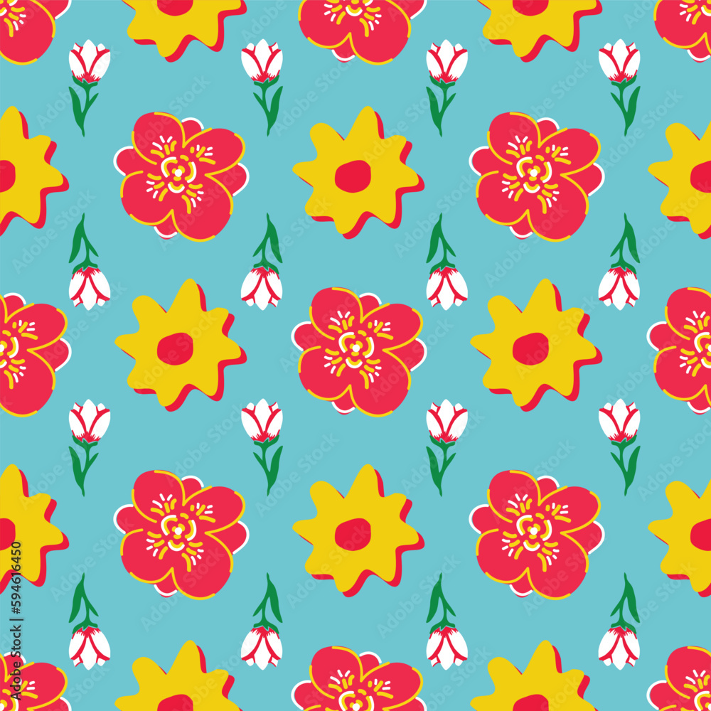 Abstract style florals pattern vector design on blue background