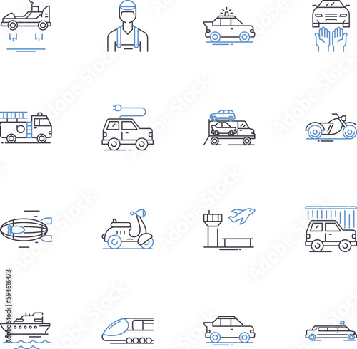 Motorcycles line icons collection. Cruiser, Sportbike, Chopper, Dirtbike, Touring, Bobber, Cafe racer vector and linear illustration. Scooter,Harley,Yamaha outline signs set