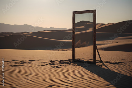 Mirror in a Desert, made with an generative AI