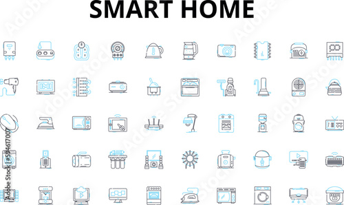 Smart home linear icons set. Automation, Integration, Control, Security, Efficiency, Connectivity, Convenience vector symbols and line concept signs. Innovation,Sustainability,Energy illustration