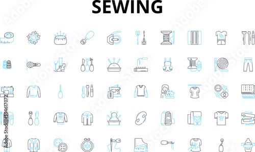 Sewing linear icons set. Stitching, Needles, Threading, Fabric, Bobbin, Thread, Embroidery vector symbols and line concept signs. Quilting,Serger,Seamstress illustration