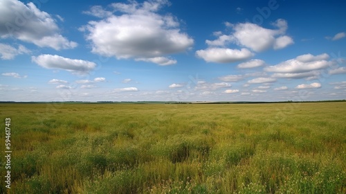 地平線まで続く草原と青空：AI作品 