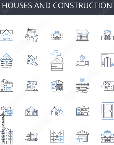 Houses and construction line icons collection. Gasoline, Diesel, Fuel, Petrochemical, Refinery, Gas, Tanker vector and linear illustration. Oil,Pump,Nozzle outline signs set