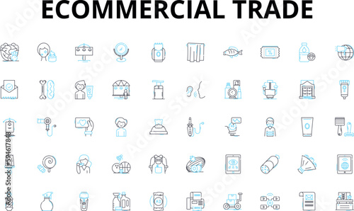 Ecommercial trade linear icons set. Ecommerce, Online, Marketing, Sales, Business, Internet, Digital vector symbols and line concept signs. Shopping,Marketplace,Customer illustration