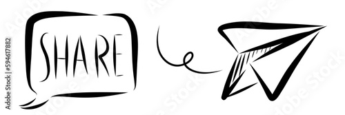 Share button with paper glider plane illustration vector graphic hand drawing