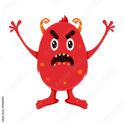 A red monster who raised his hands and screams. Anger and aggression. Character. Vector stock illustration. isolated. Halloween