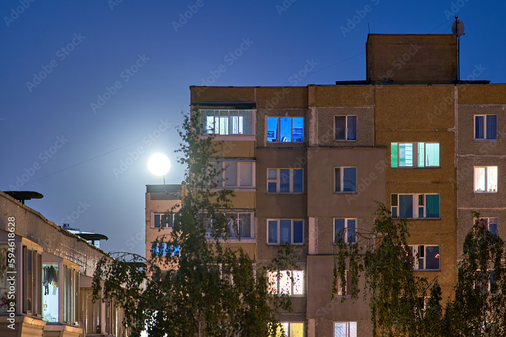 Fototapeta premium View of an old tall building in a residential area of Minsk near Uruchye