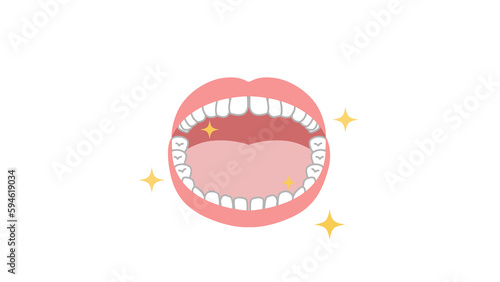 キラキラしている大きな口（背景透過）のイラスト