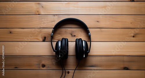 Music studio background with professional dj and studio headphones - generative ai