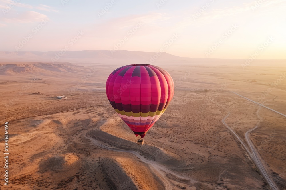 Obraz premium A colorful hot air balloon hovering over a vast landscape below
