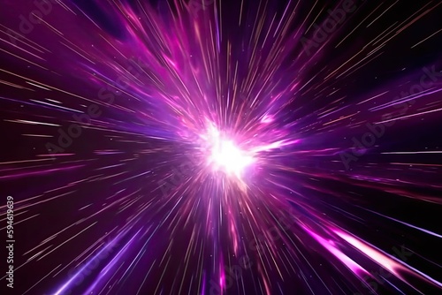 3D render featuring an abstract background in neon blue and orange colors, highlighting the speed of light in the darkness of space - generative ai