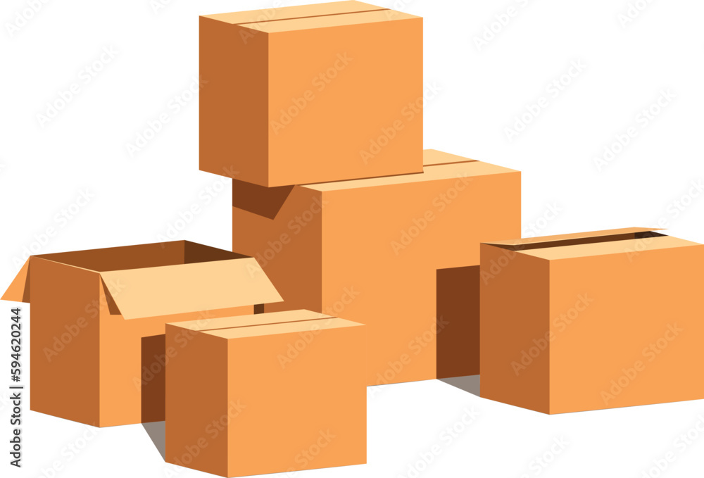 Stack of oddly placed cardboard boxes some open and some partially open ...
