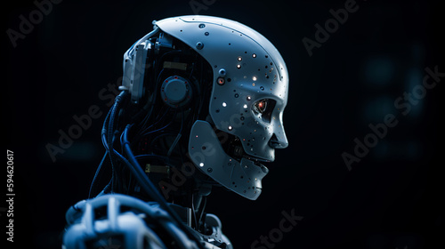 robot, head, human, 3d, cyborg, black, isolated, skeleton, skull, white, metal, technology, abstract, illustration, android, body, futuristic, face, science, fantasy, future, halloween, generative, ai