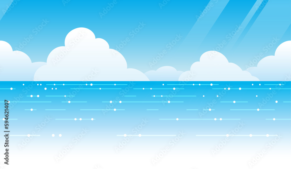 Vector Seamless Ocean View Background With Blue Sky, Horizon, And White Clouds. Horizontally Repeatable. Vector Seamless Ocean View Background With Blue Sky, Horizon, And White Clouds. Horizontally Repeatable.