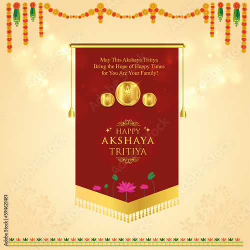 Happy Akshaya Tritiya,  Religious Festival of India, Celebration Background, Floral, Wishes, Gold, Goddess Lakshmi, Social Media Post English Template Vector 
 photo