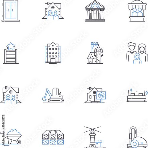 Home Cleaning line icons collection. Scrubbing, Dusting, Vacuuming, Mopping, Sanitizing, Organizing, Tidying vector and linear illustration. Polishing,Detailing,Disinfecting outline signs set