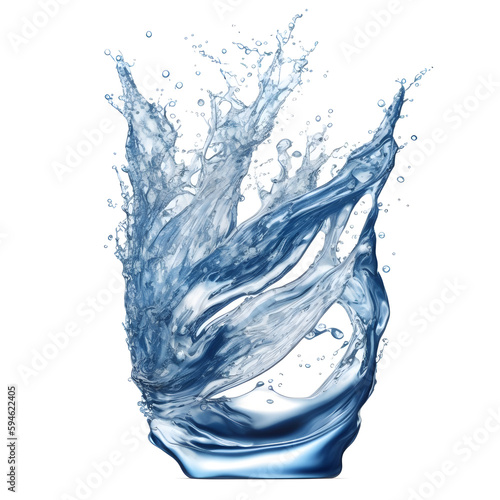 Blue water splash isolated on white background. PNG transparent available. Generative AI. 