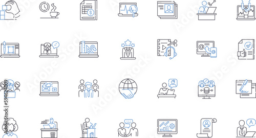 Operation line icons collection. Mission, Procedure, Act, Campaign, Exercise, Maneuver, Deployment vector and linear illustration. Strategy,Tactic,Plan outline signs set
