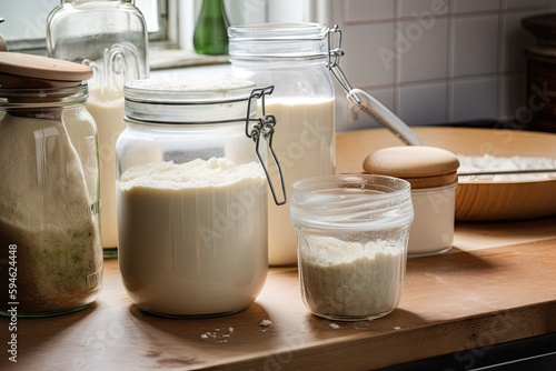 sourdough starter, being fed and cultivated in kitchen environment, created with generative ai