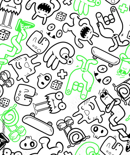 Abstract seamless comics monsters pattern. Colorful dude character repeat print. Grunge street art repeated ornament.