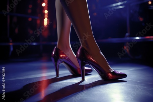 Focus on a pair of high heels tapping to the beat on the dance floor.