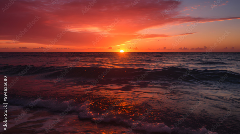 A beautiful sunrise over the ocean, with vibrant shades of pink and orange in the sky. A beautiful sunrise over the ocean, with vibrant shades of pink and orange in the sky.