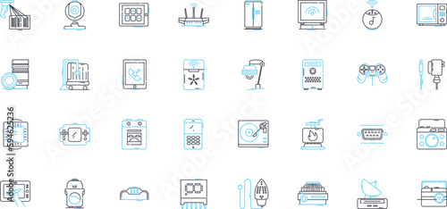 Wireless communication linear icons set. Bluetooth, Wi-Fi, Cellular, Signal, Radio, Nerk, Antenna line vector and concept signs. Modem,Receiver,Distance outline illustrations