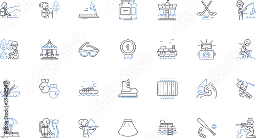Swimming line icons collection. Freestyle, Breaststroke, Backstroke, Butterfly, Sidestroke, Dog paddle, Diving vector and linear illustration. Flip turn,Kickboard,Lane outline signs set