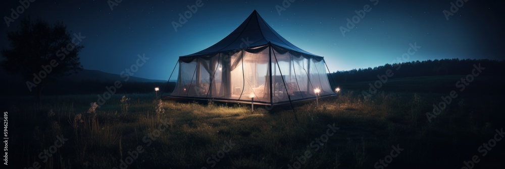 Fototapeta premium A tent that glows in the dark. Generative AI