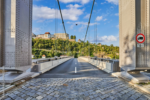 Passau, Prinzregent-Luitpold-Brücke, Donau, Veste Oberhaus, Hängebrücke, Niederbayern, Bayern, Deutschland