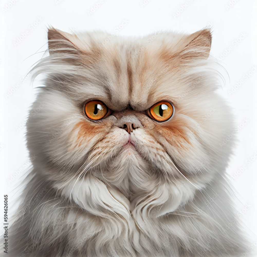 Adult Persian cat portrait isolated on white background. Generative AI.