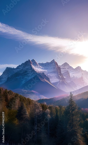 sunrise in the mountains made using Generative AI Technology. photo