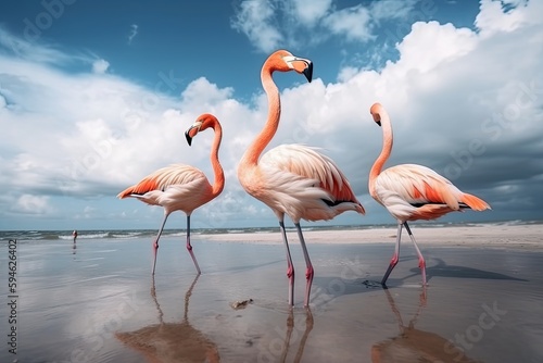 flamingos in the ocean, ai generative © nataliya_ua