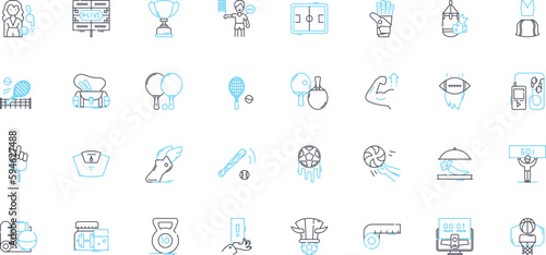 Recreation linear icons set. Cycling, Camping, Hiking, Fishing, Skiing, Boating, Swimming line vector and concept signs. Surfing,Kayaking,Golfing outline illustrations