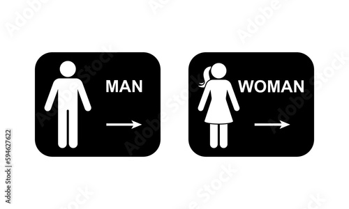 Public toilet man woman direction arrow access icon set vector illustration. Restroom sign symbol washroom bathroom stick figure pictogram