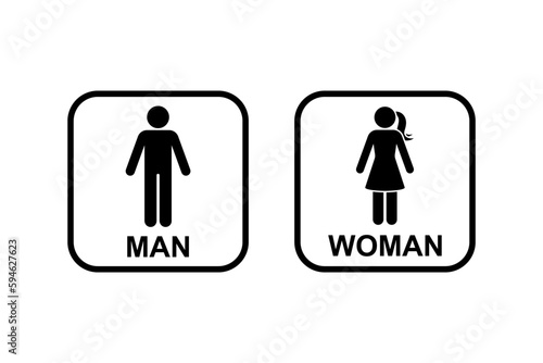 Public toilet man woman gender icon vector set. Restroom sign symbol male female washroom bathroom stick figure silhouette frame pictogram