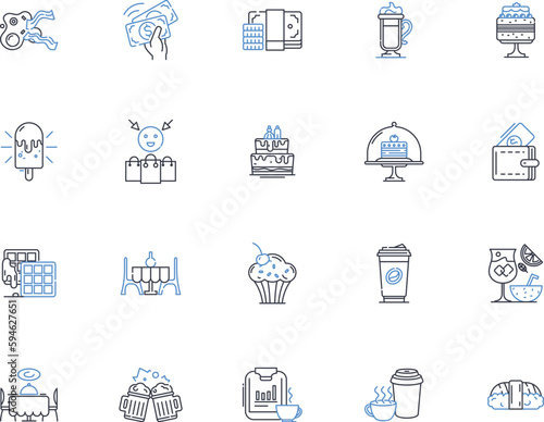 Buffet line icons collection. Variety, All-you-can-eat, Feast, Indulgence, Spread, Selection, Unlimited vector and linear illustration. Gourmet,Culinary,Appetizing outline signs set