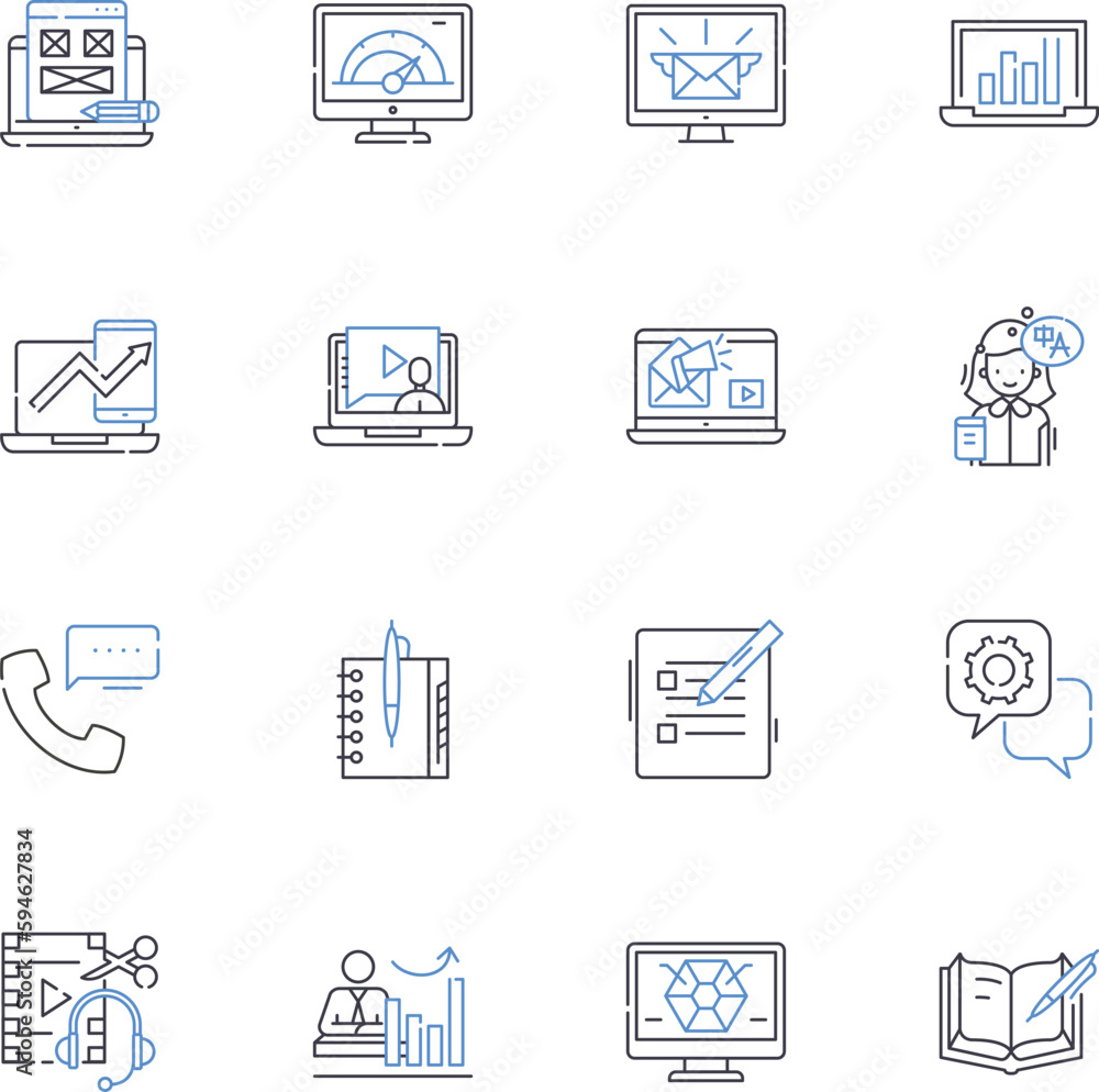 Freelance career line icons collection. Flexibility, Autonomy, Entrepreneurship, Independence, Creativity, Nerking, Empowerment vector and linear illustration. Innovation,Diversity,Opportunity outline